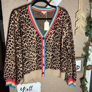 Jodifl Wild Rainbow Cardigan Leopard Print Women’s Size Large NWT